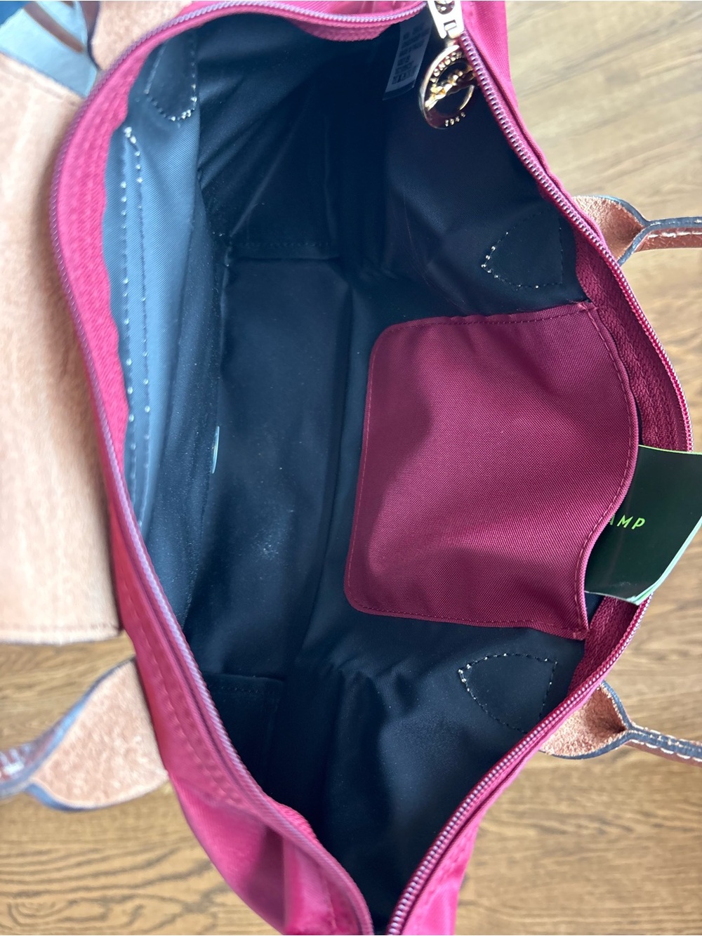 Longchamp Le Pliage Burgundy Tote with Brown Leather Trim - Picture 9 of 13